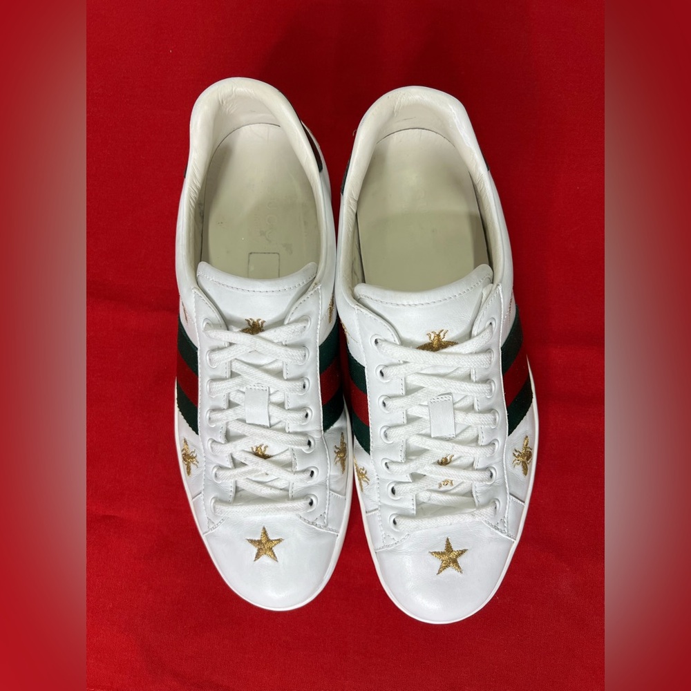 Gucci Ace Sneakers Embroidered Stitched White Green Gold Bees Stars - Picture 8 of 9